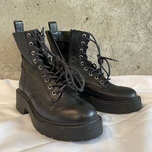 Steven Madden Women’s Leather Lace Up Boots